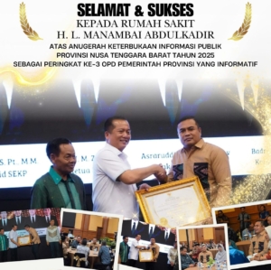 Raih Peringkat Ketiga OPD Informatif, Gubernur NTB Serahkan Penghargaan ke RSMA